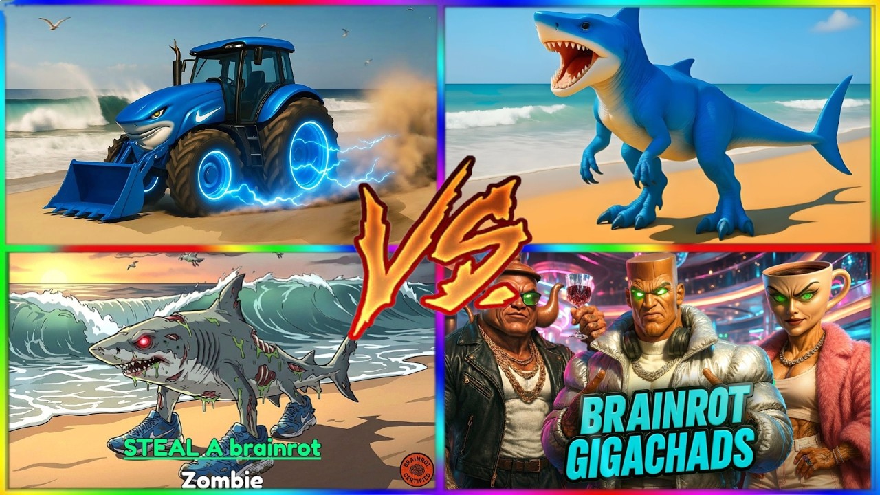 🔥 Tractor vs Shark vs Zombie Shark vs Brainrot Gigachads – Ultimate Battle!
