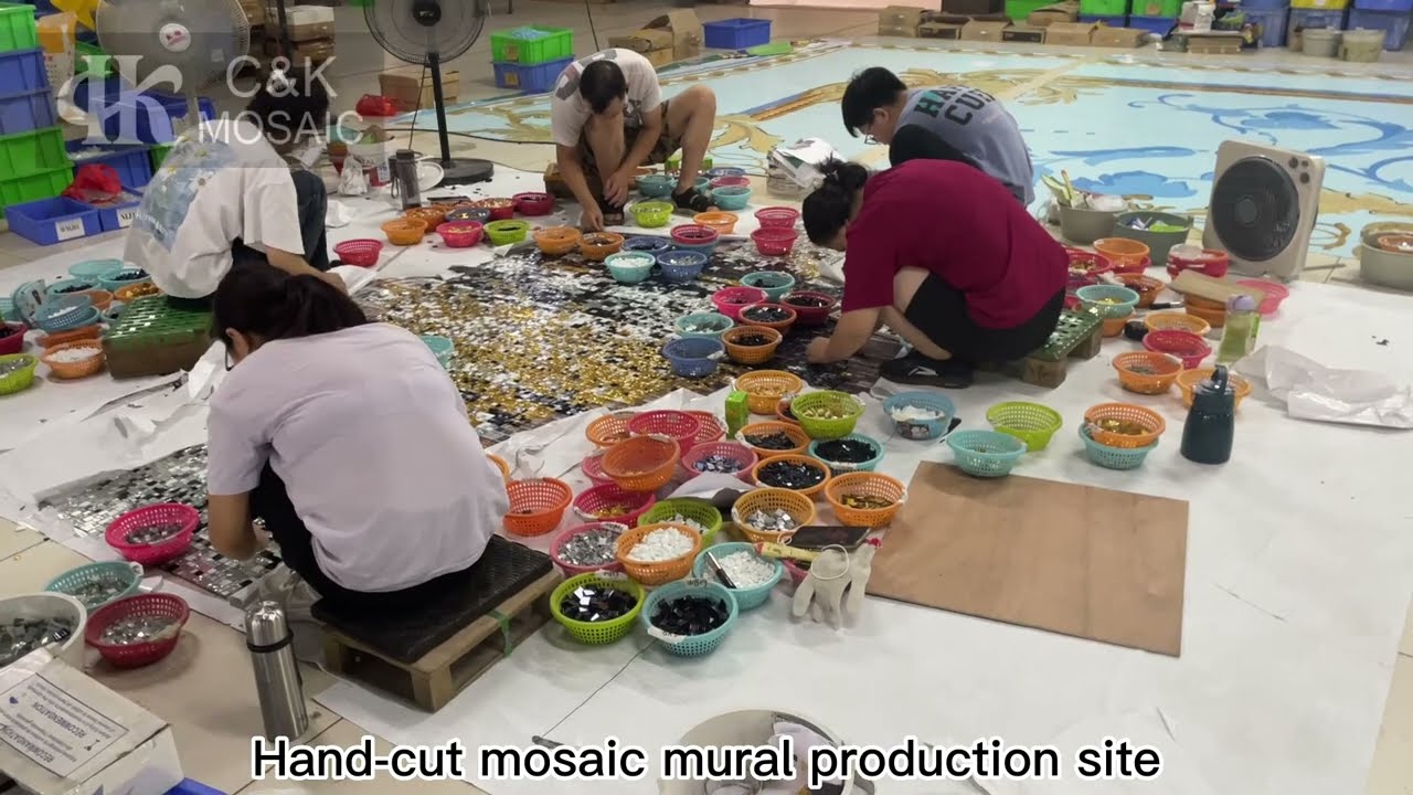 Customized hand cut ice jade mosaic mural tile for swimming pool