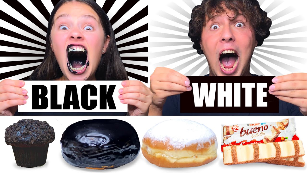 ASMR BLACK VS WHITE COLOR FOOD CHALLENGE | EATING SOUNDS MUKBANG by Tati ASMR