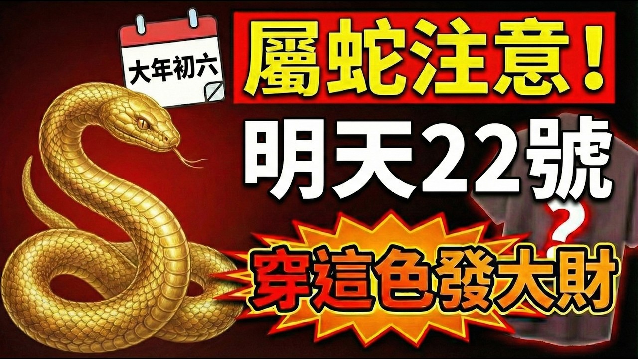 生肖蛇：明天22號「大年初六」送窮日，穿對「這顏色」，旺運旺財，讓你財源廣進一整年！#生肖蛇2026運勢 #大年初六 #送窮日 #旺財 #招財顏色 #幸運顏色 #五行穿搭 #2026屬蛇運勢 #偏財運