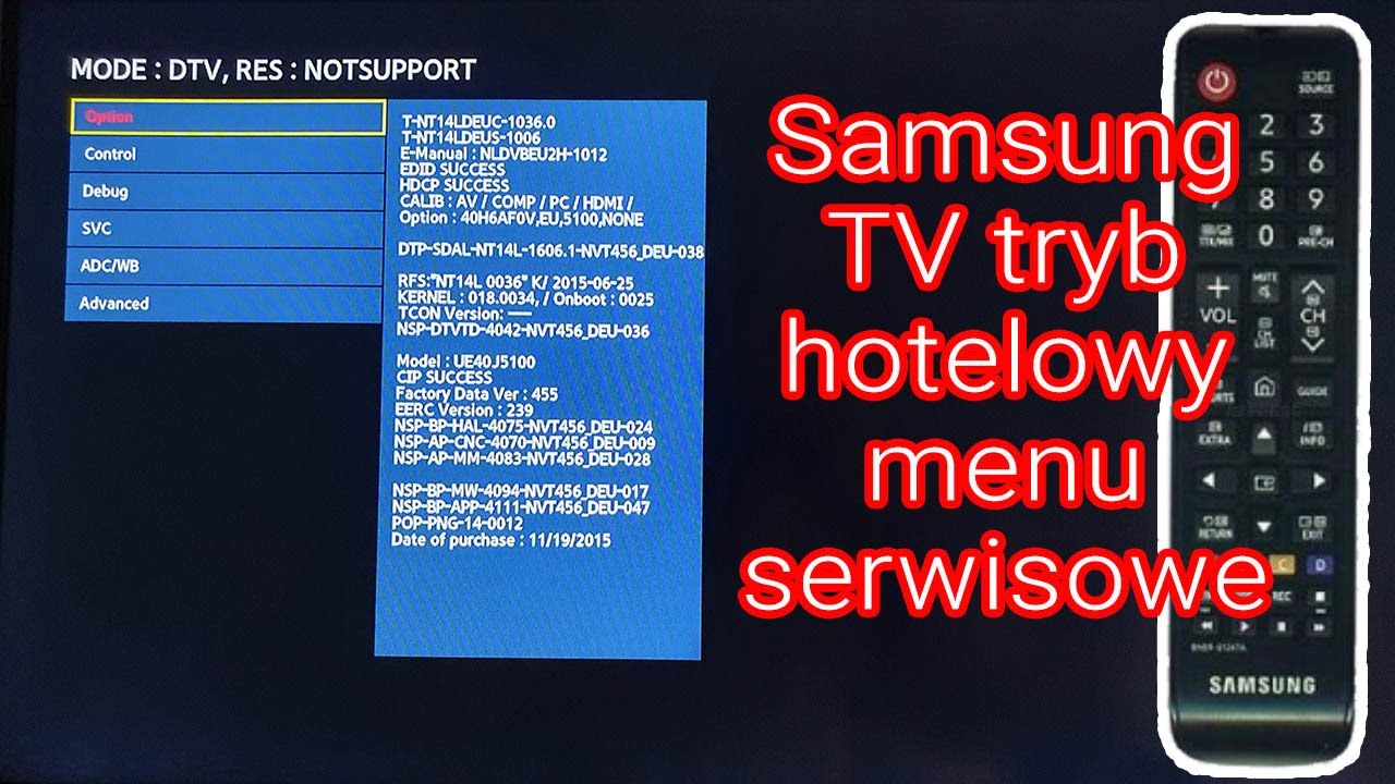 Samsung TV menu serwisowe / tryb hotelowy