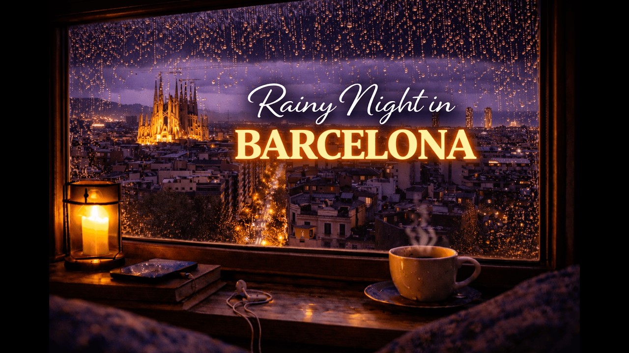 Rainy Night in Barcelona 🌧️ | Calm City Rain Sounds for Sleep (3 Hours) | 4K