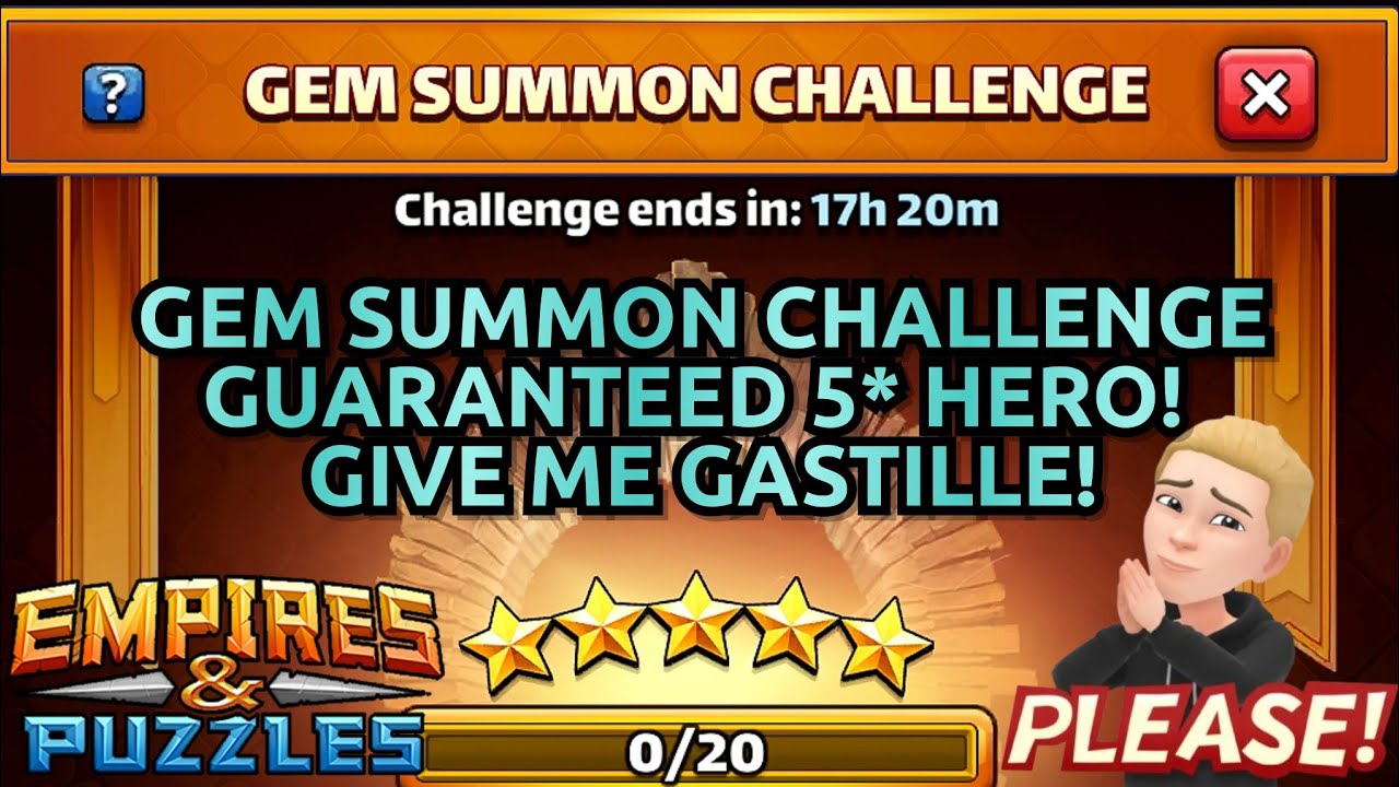 GUARANTEED LEGENDARY HERO! Gem Summon Challenge! Can I FINALLY Get Gastille!? Empires And Puzzles