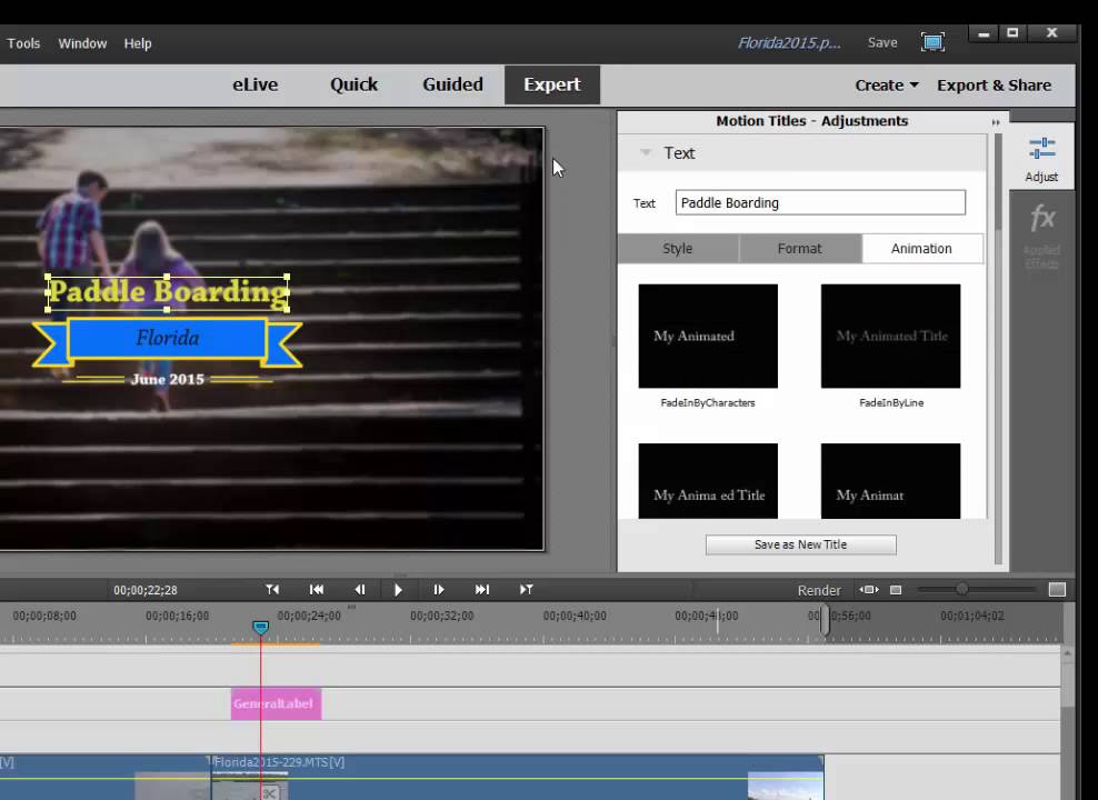 Motion Titles in Premiere Elements 14