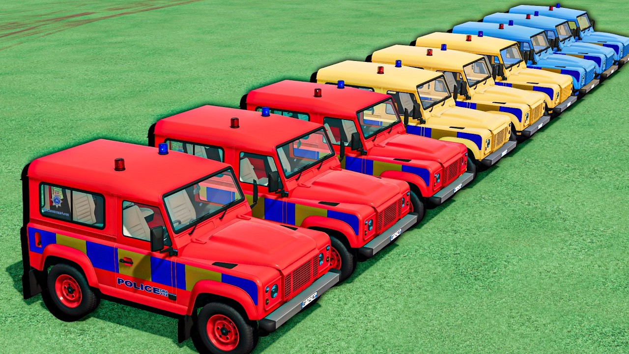 MULTI WOW TRANSPORTING ALL COLORS LAND ROVER POLICE CARS VEHICLES WITH MAN TRUCKS ! FS 22