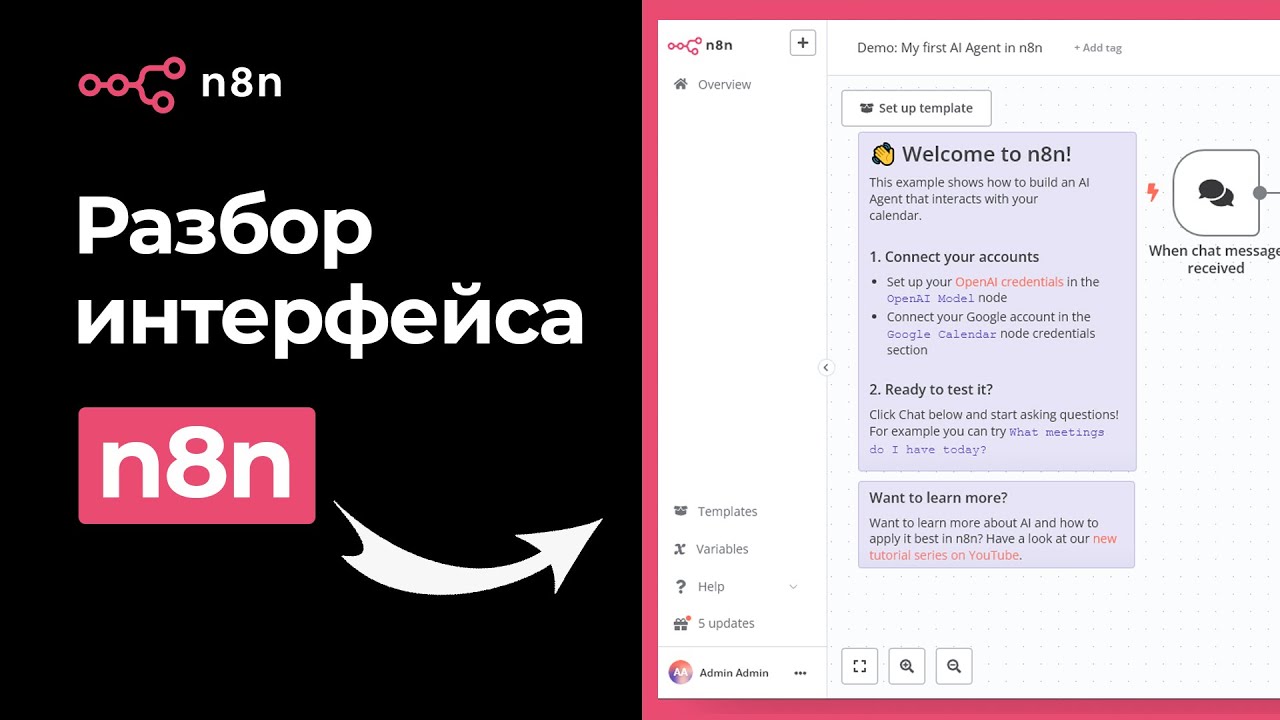 Обзор интерфейса n8n для начинающих | Настройки, Ноды, Шаблоны | Курс n8n (Урок 3)