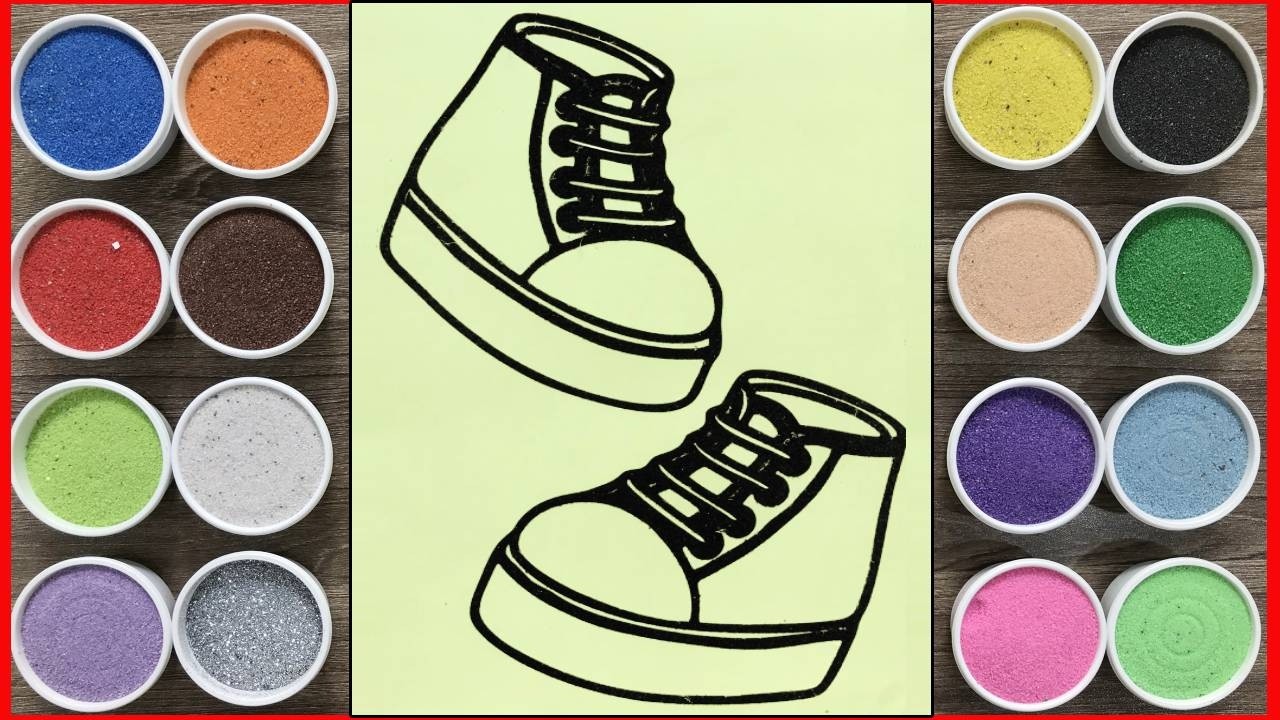 Tô màu tranh cát đôi giày thể thao - Colored sand painting the sneakers (Chim Xinh channel)