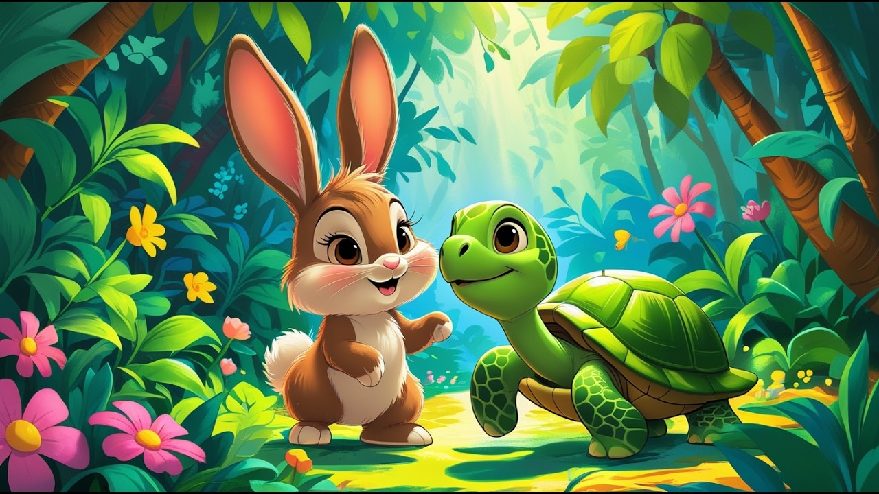 Cute Bunny & Turtle Playing in Jungle 🐰🐢 | Cute Animal Cartoon for Kids (Disney Style)