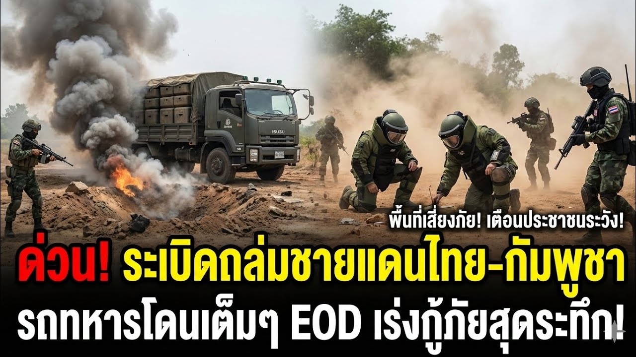 ด่วน! ระเบิดริมทางชายแดนไทย–กัมพูชา รถบรรทุกบังเกอร์เจอเต็มๆ