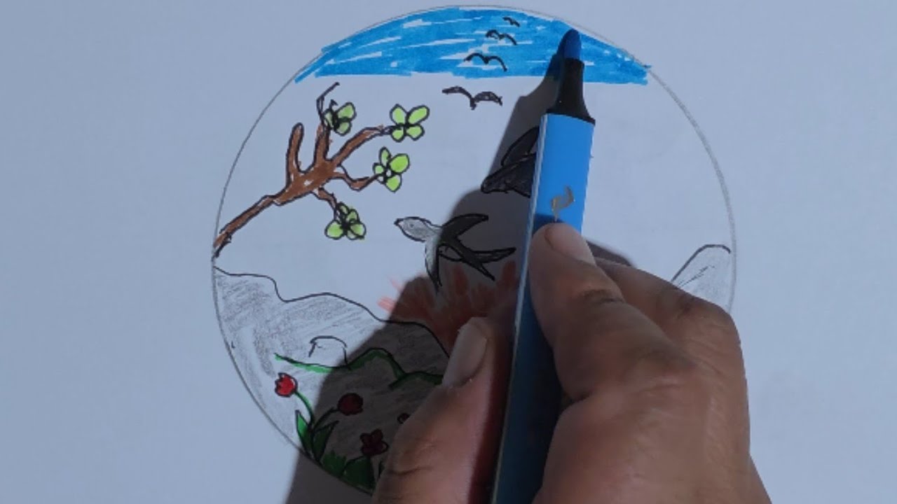 Scenery drawing in circle#drawing #america @CoComelon @drawcuteimages 