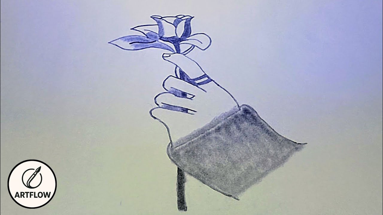 Easy Hand Holding Flower Drawing | Simple Pencil Sketch