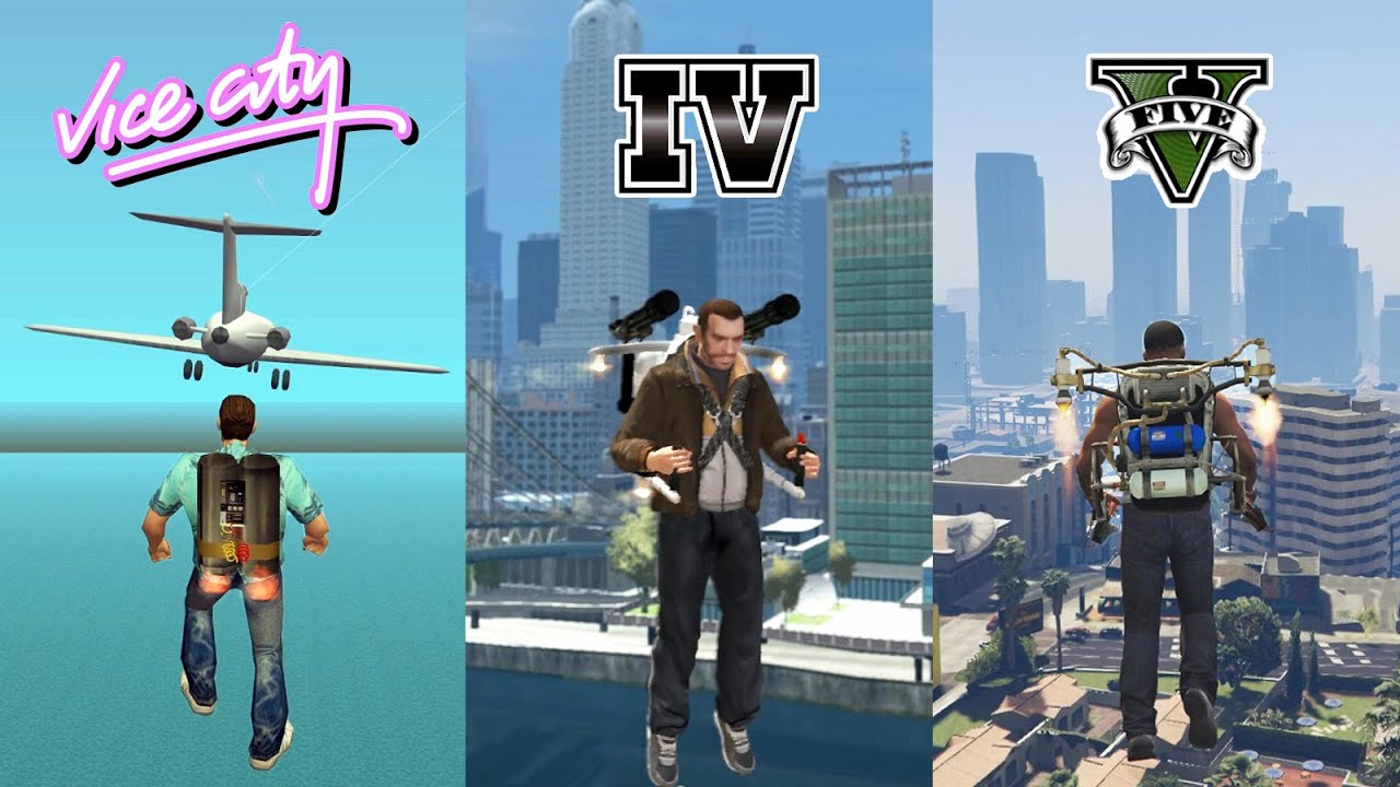 JETPACK in GTA GAMES (GTA 3, VC, SA, GTA 4, GTA 5) - Jetpack Mod Evolution