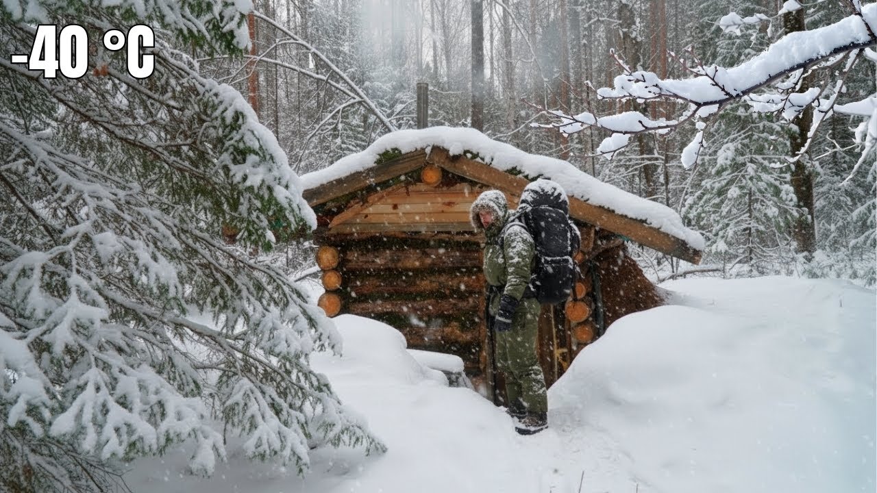 24 Hour Winter −40°C Survival — Cabin Life Challenge