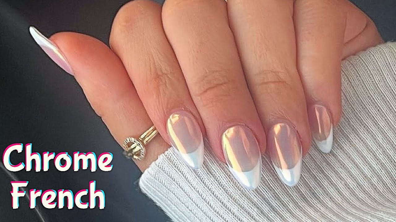 Chrome French Tip Nails Tutorial 🤍