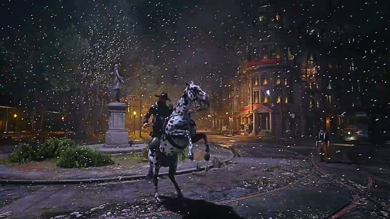 Red Dead Redemption 2 ASMR | Riding a Horse in Saint Denis During Snowstorm
