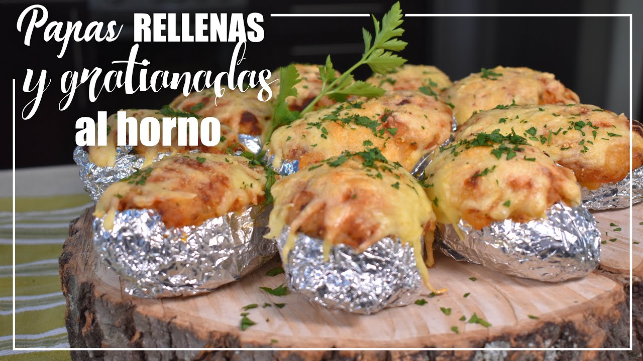 Papas rellenas y gratinadas al horno. Receta perfecta para acompañar deliciosos asados. Paso a paso