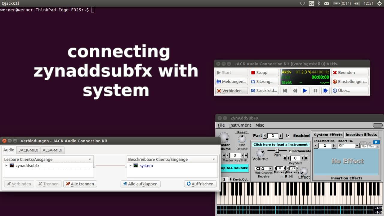 tutorial zynaddsubfx synthesizer akai lpk25 miditech midistart-3 acorn masterkey 49 vmpk jack