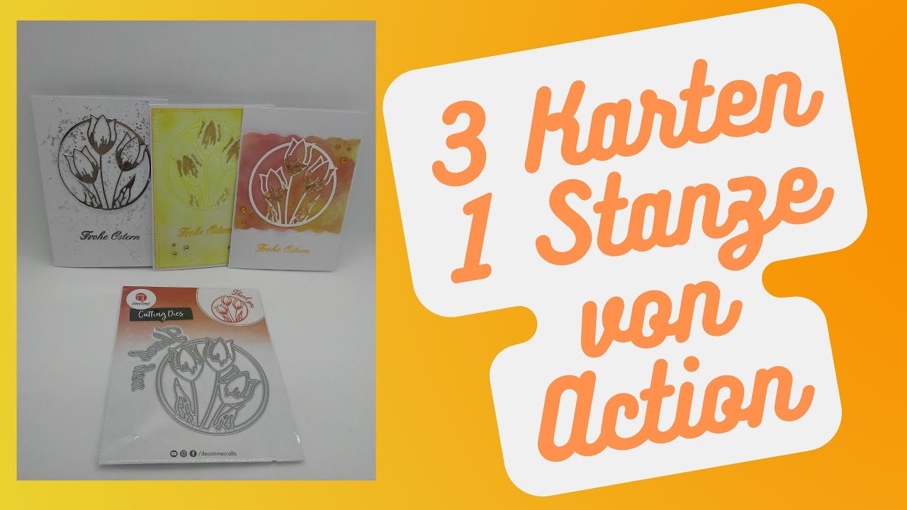 3 Karten mit einer Stanze von Action