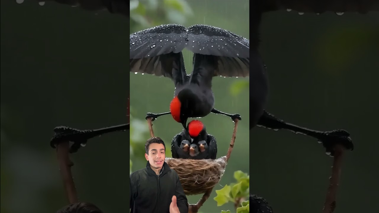 Canta-brasa protege filhotes com as asas na chuva &mdash; instinto materno poderoso #natureza #prote&ccedil;&atilde;o