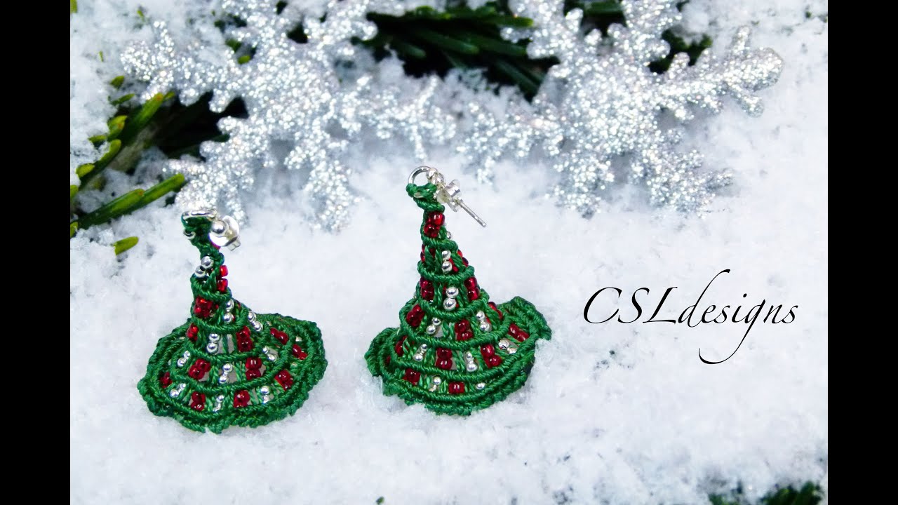 Micro macrame 3D christmas tree earrings | Christmas