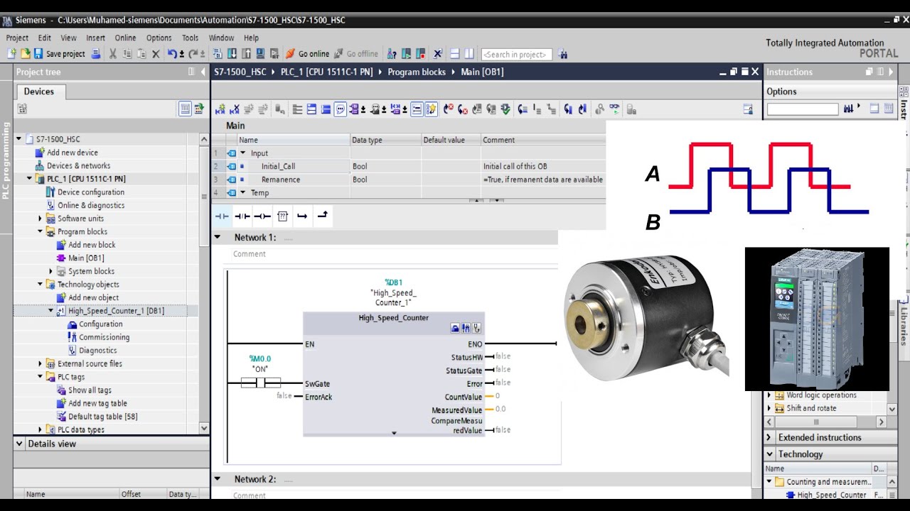 TIA Portal S7 - 1500 HSC High Speed Counter measurment of speed - incremental encoder