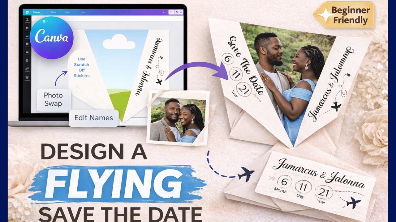 How to Make a Paper Airplane Save the Date in Canva ✈️ Printable Wedding Template