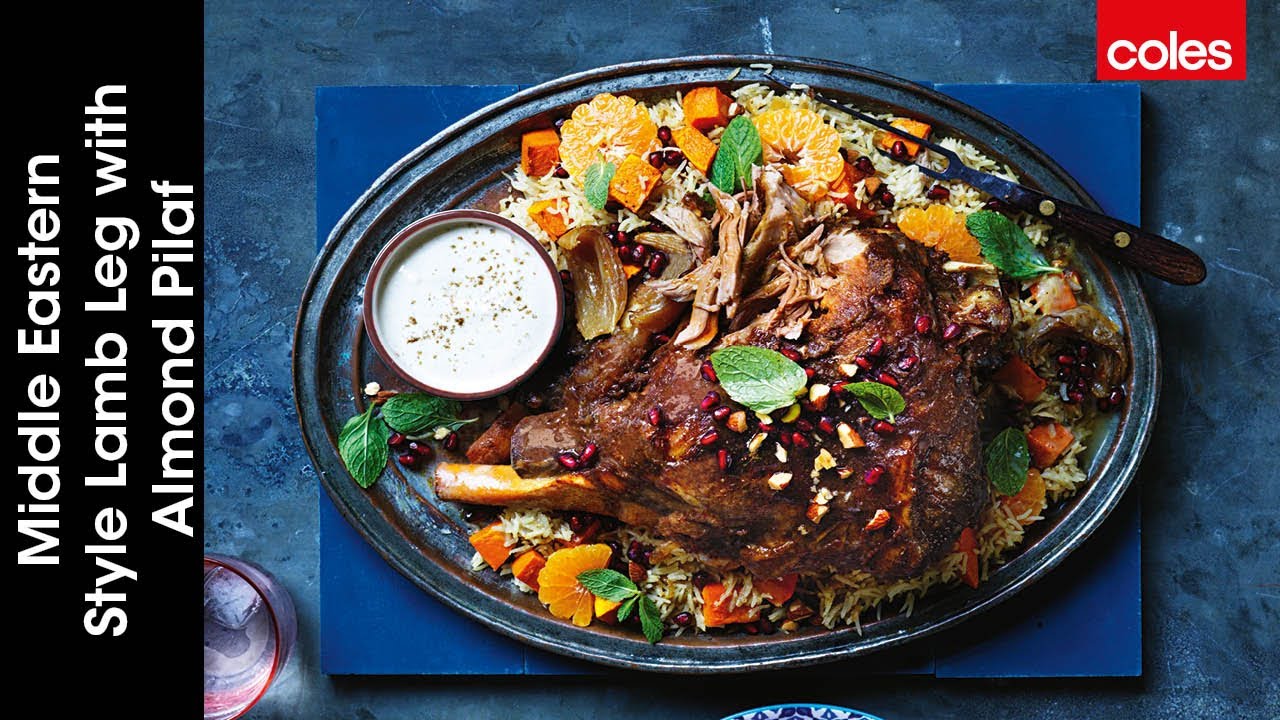 Middle Eastern Style Lamb Leg with Almond Pilaf