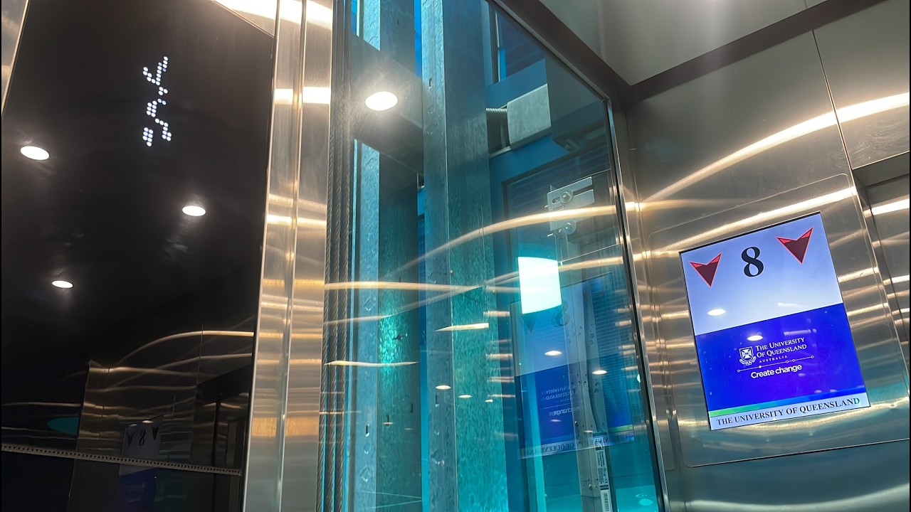 Awesome! 4 Kone MonoSpace MRL Traction lifts @ Andrew N Liveris (46), UQ St Lucia, Brisbane, QLD