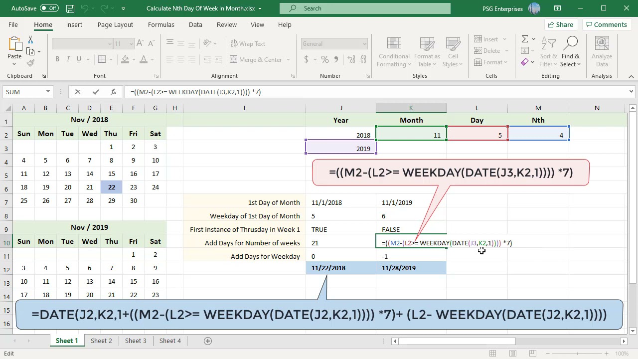 How to Calculate Nth Day of Week in a Month in Excel - Office 365