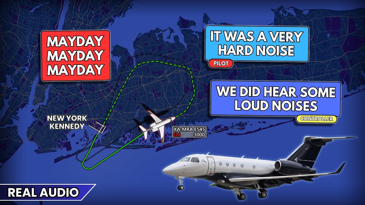 MAYDAY. Very loud, unknown noise on takeoff. Airplane returns to JFK Airport. Real ATC
