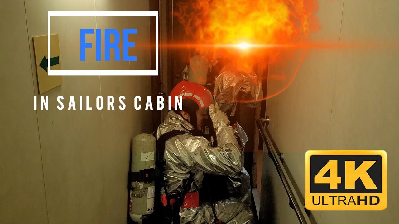 Fire on a ship  4K video