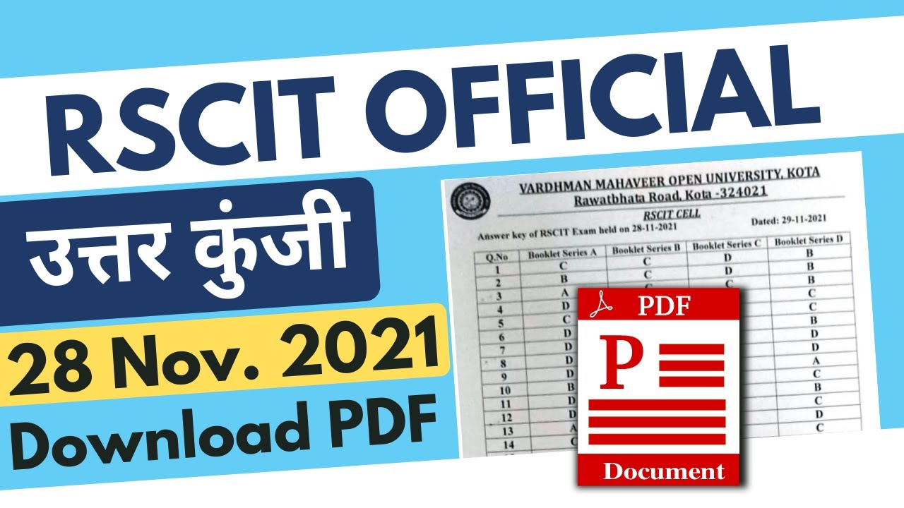 Rrscit Official Answer Key 28 November 2021 All Booklet Series Download in PDF file