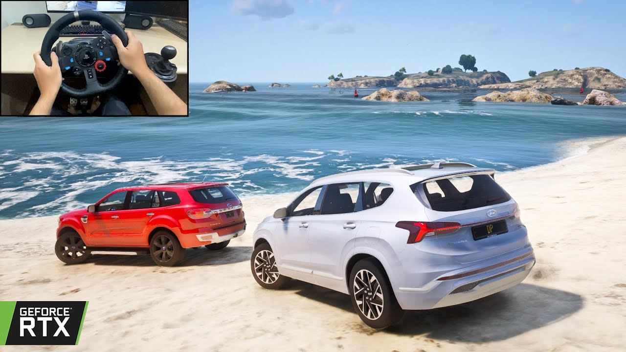 GTA 5 - 2022 Hyundai Santa Fe & Ford Everest | OFFROAD CONVOY | Steering wheel gameplay