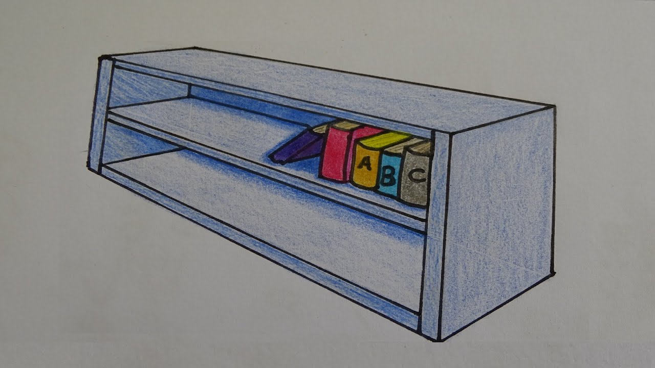 Perspectiva com 2 Pontos de Fuga - Estante e Livros  - Construindo Objetos (vídeo 5)