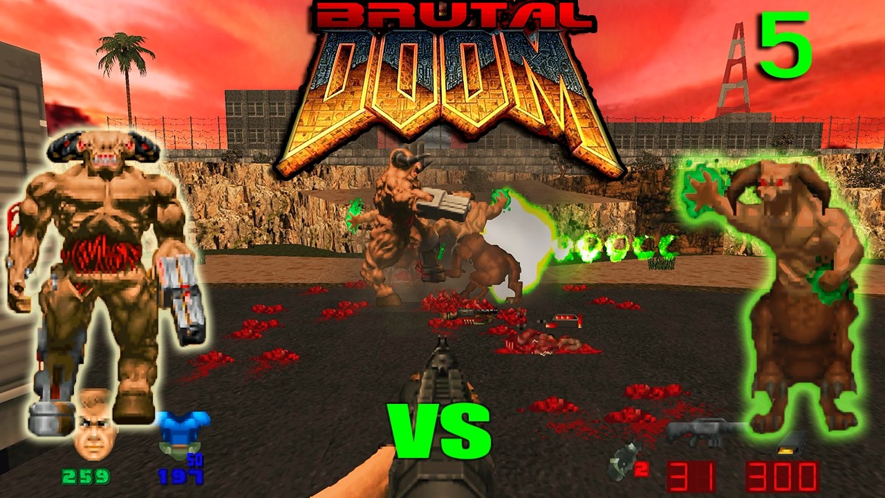 CYBERDEMON vs 5 BossBelphegor Infighting Brutal Doom Monster Fight