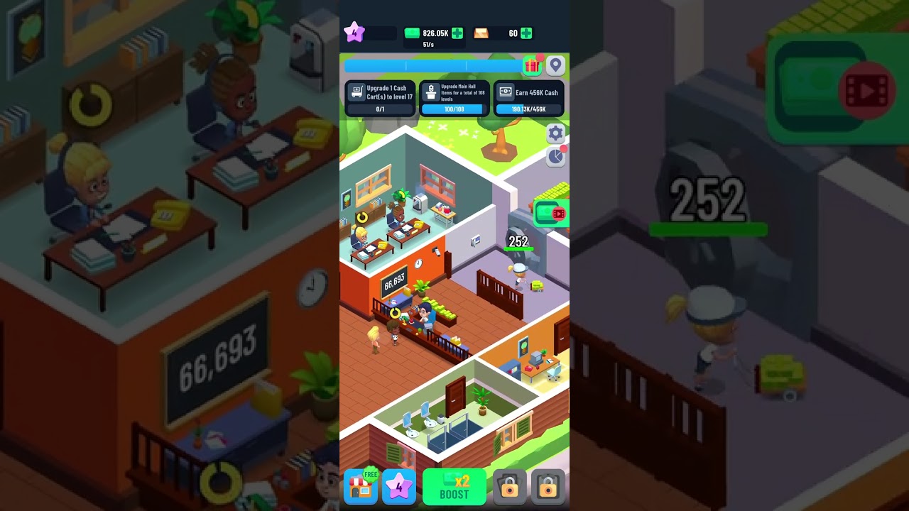 Idle Bank Tycoon Level up to 15 Gameplay. Walkthrough 60 fps.