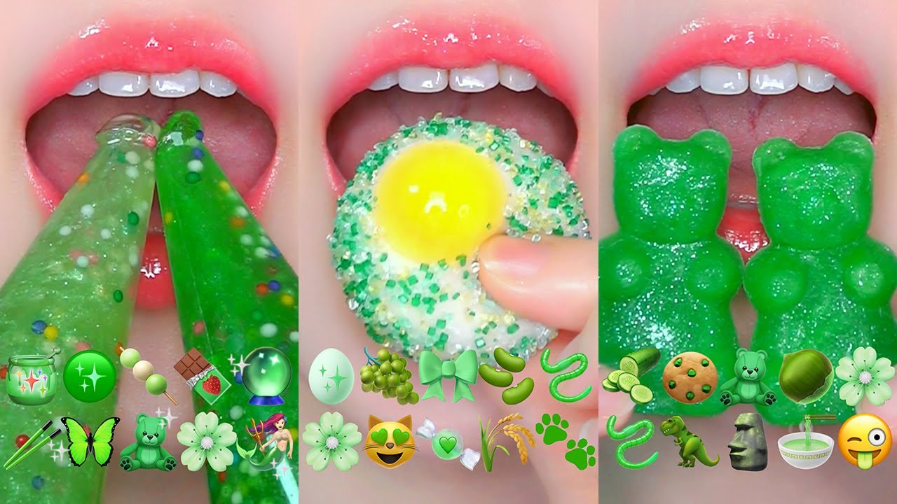 ASMR GREEN EMOJI FOOD CHALLENGE 💚 초록색 이모지 먹방 모음집 (SATISFYING & RELAXING) EATING SOUNDS MUKBANG