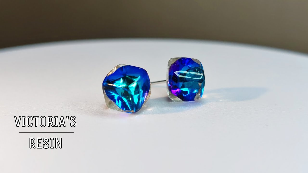 DIY UV resin cube crystal earrings