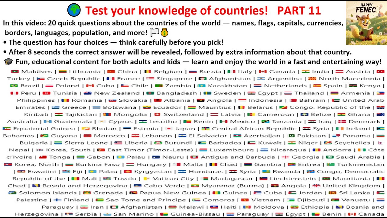 🌍 20 Quick Questions About the Countries of the World  PART 11