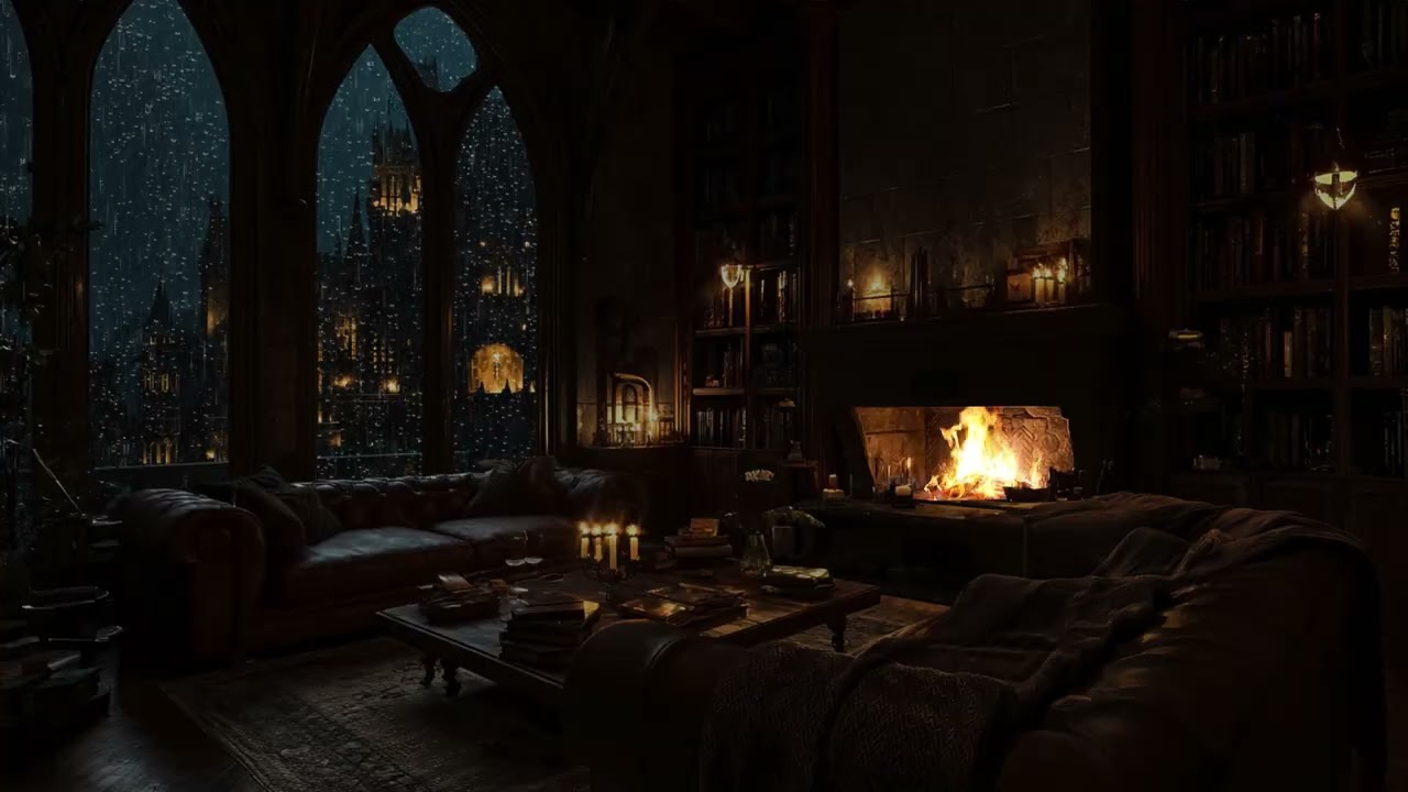 Medieval Fireplace Ambience for Deep Sleep and Relaxation | Forgotten Castle Rainstorm at Night