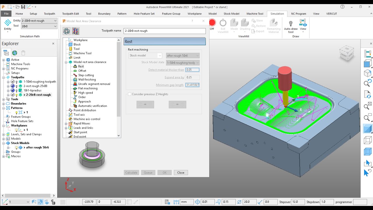 powermill 2022 rest rough by stock modle Tutorial