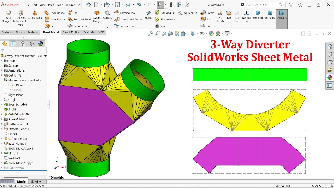 3-Way Diverter Modeling in SolidWorks Sheet Metal