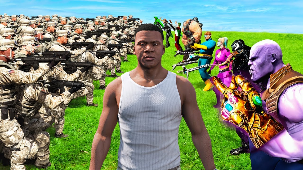 Franklin's ARMY vs SUPER VILLAINS In GTA 5