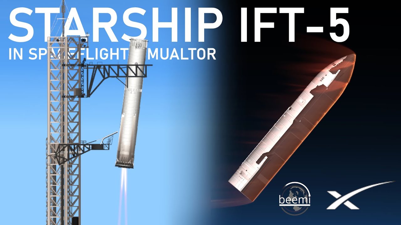 Non-DLC Starship IFT-5 Recreation in Spaceflight Simulator - Booster 12 Catch By Mechazilla