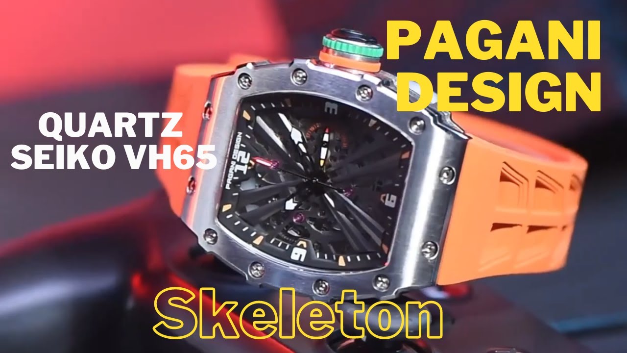 PAGANI DESIGN 42 MM Men's Skeleton Quartz Watch Japan VH65 Sapphire Glass Stainless Steel 50M Waterp