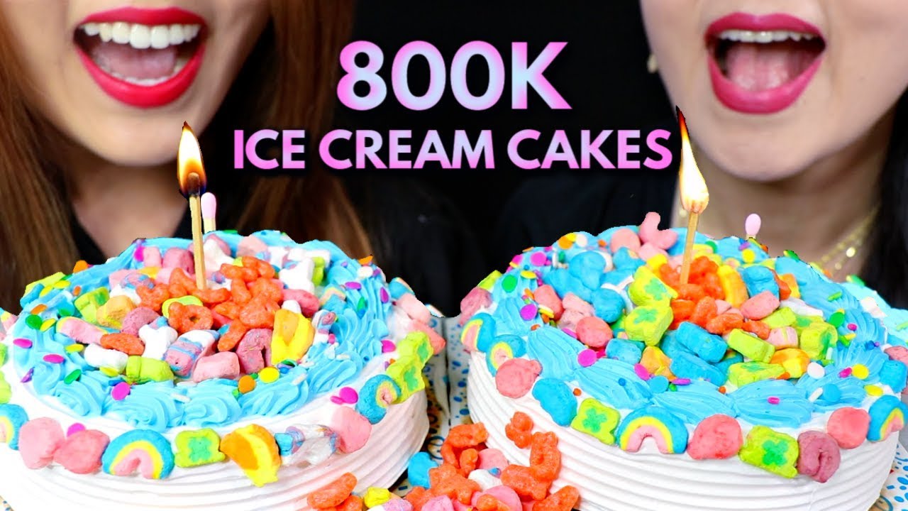 ASMR ICE CREAM CAKES (800K SUBSCRIBERS CELEBRATION CAKES) 아이스크림 케이크 리얼사운드 먹방 ケーキ केक | Kim&Liz ASMR