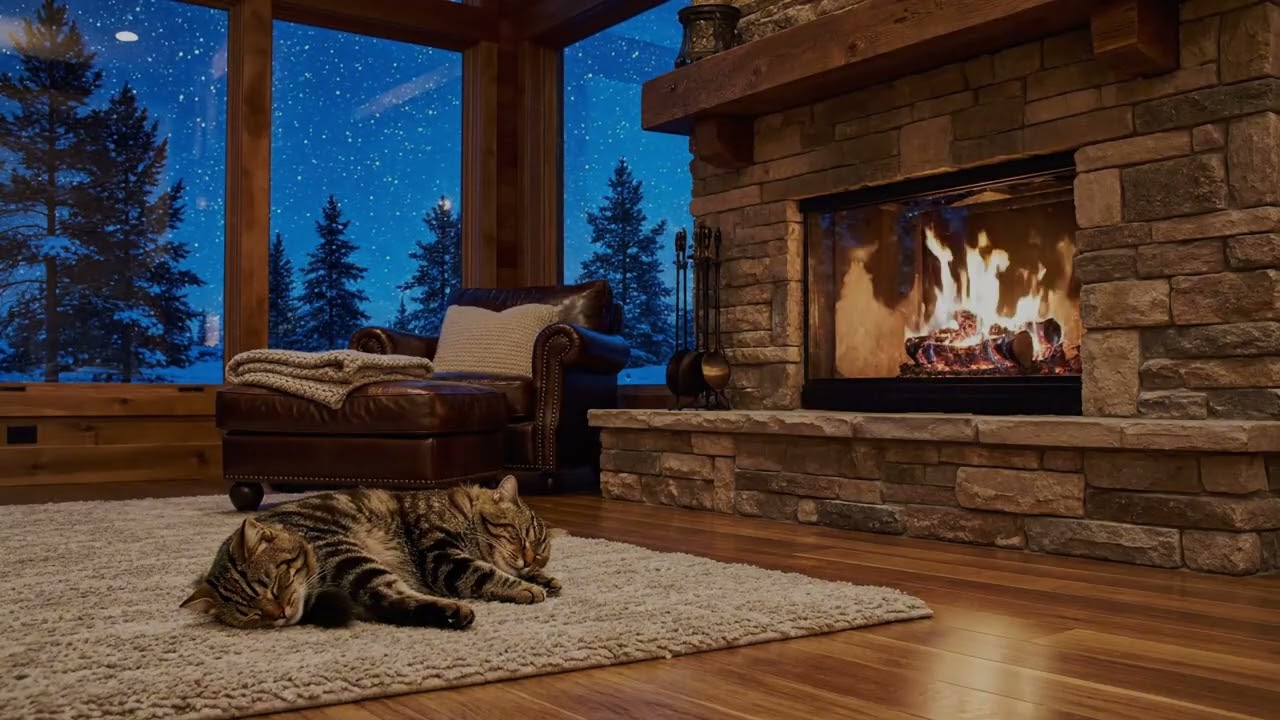 Peaceful Winter Night beside the Fireplace for Restful Sleep & Calm