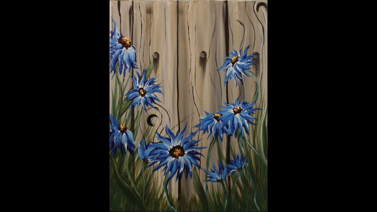 Summer Flowers on the Fence Step by Step Acrylic Painting on Canvas for Beginners