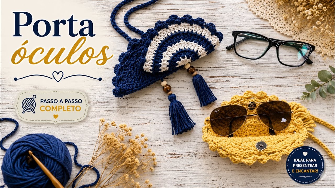 COLAR PORTA ÓCULOS EM CROCHÊ - Lindo e fácil de fazer ! 