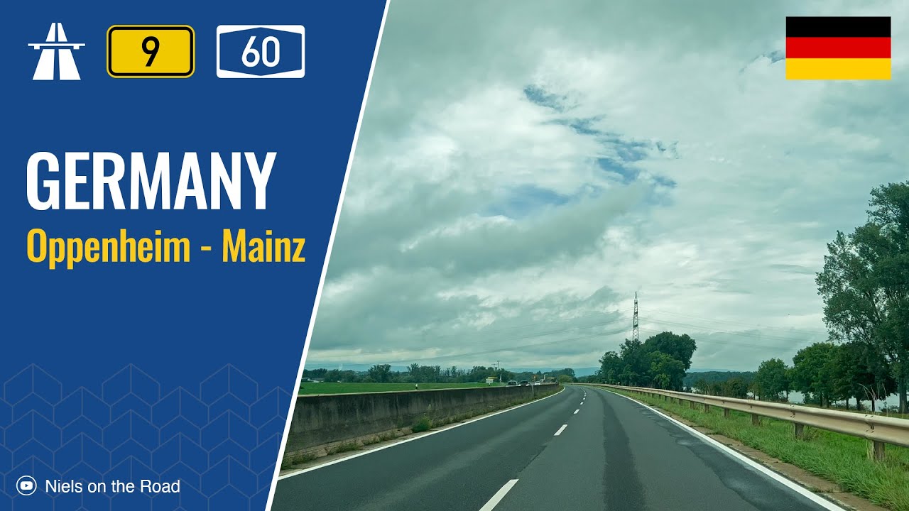 Driving in Germany: Bundesstraße B9 & Autobahn A60 from Oppenheim to Mainz